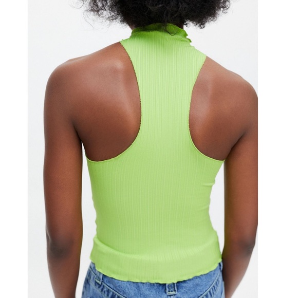 NWT UO Twisted Neck Ruffle Halter Top in Lime Green - Picture 4 of 5